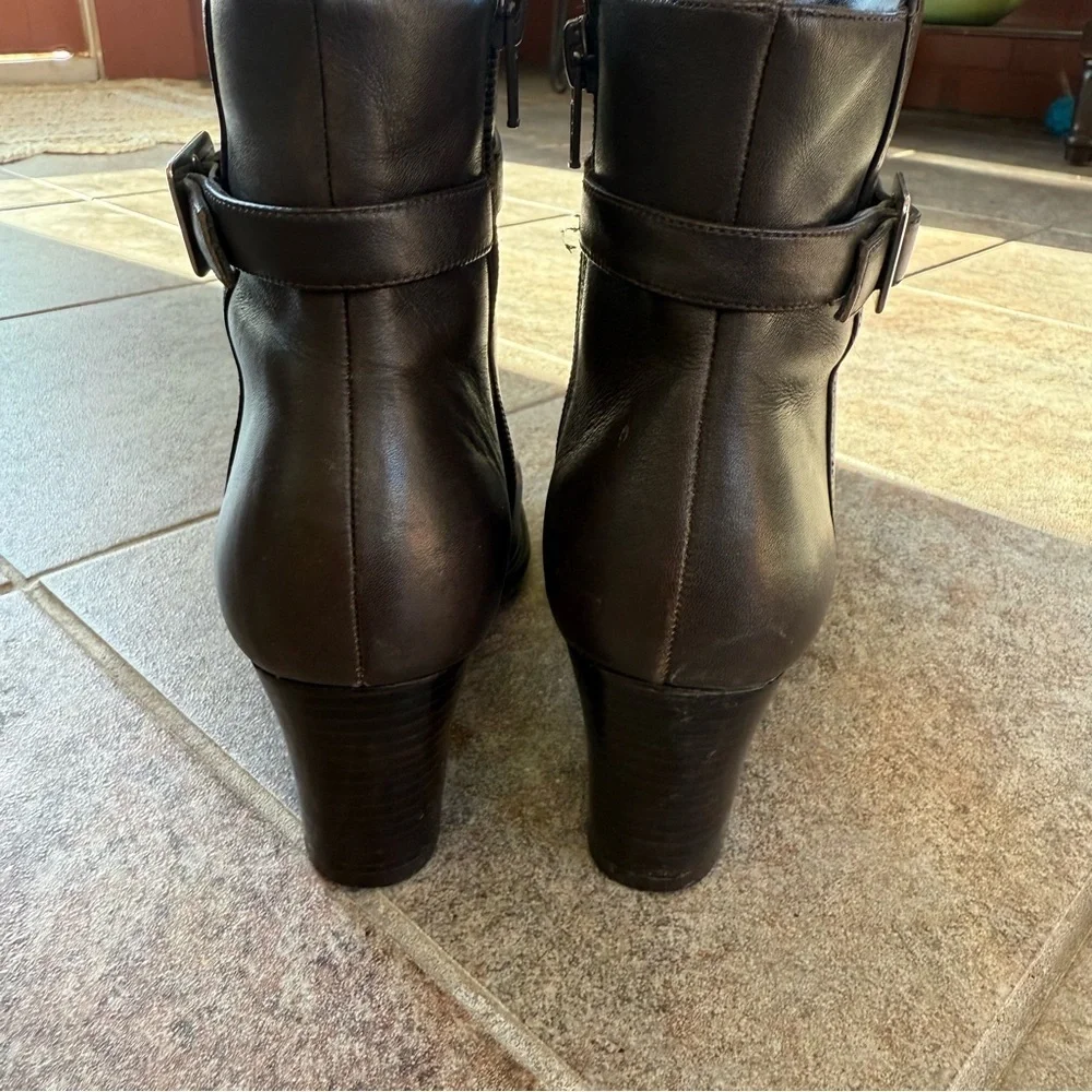 Karen Scott Brown Leather Square Toe Ankle Boots With Buckle Size 6 1/2